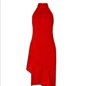 Elliat felice ruffle red asymmetrical dress halter